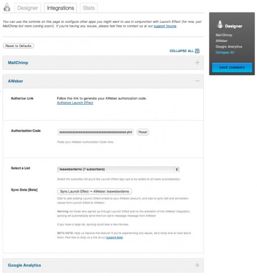 Launch Effect AWeber Integration Launch Effect AWeber Integration