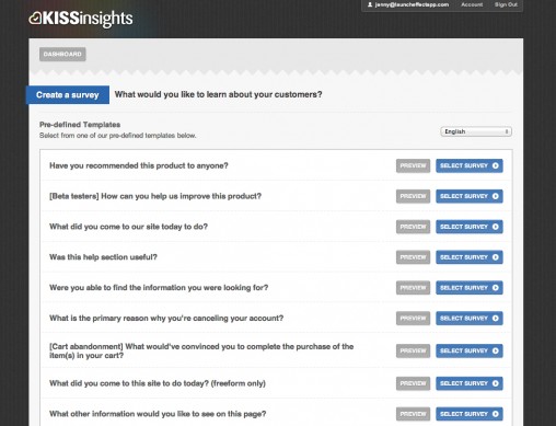 KISSinsights Survey Options KISSinsights Survey Options