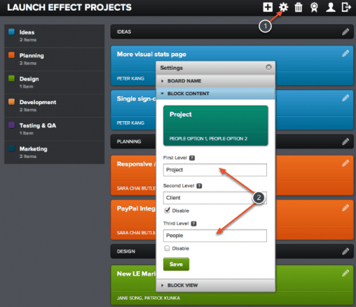 ProjectFlow Board settings ProjectFlow Board settings